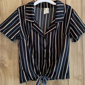White/Orange Stripped Black Blouse